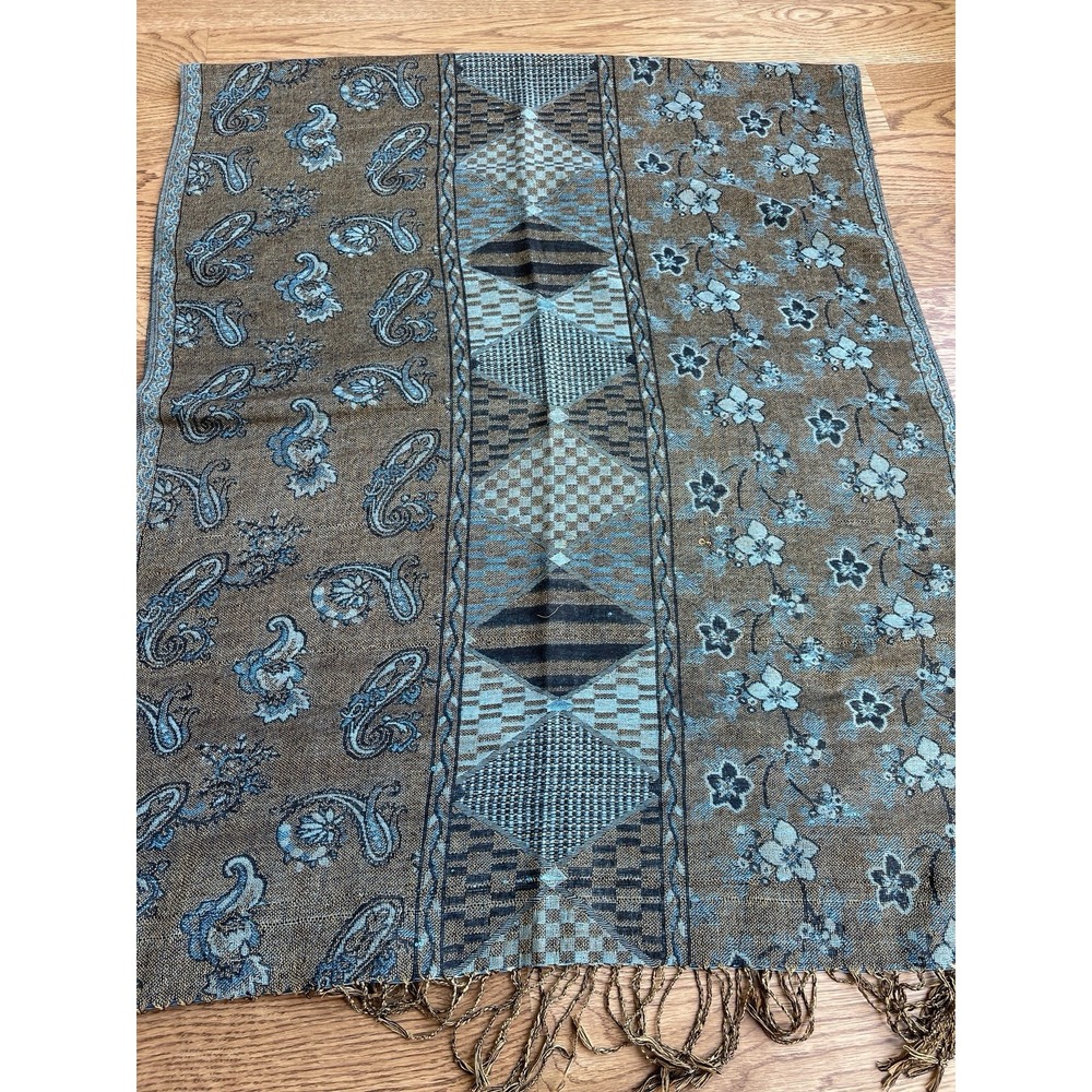 Pashmina 100 % Cashmere Teal Paisley Brocade Scarf Shawl